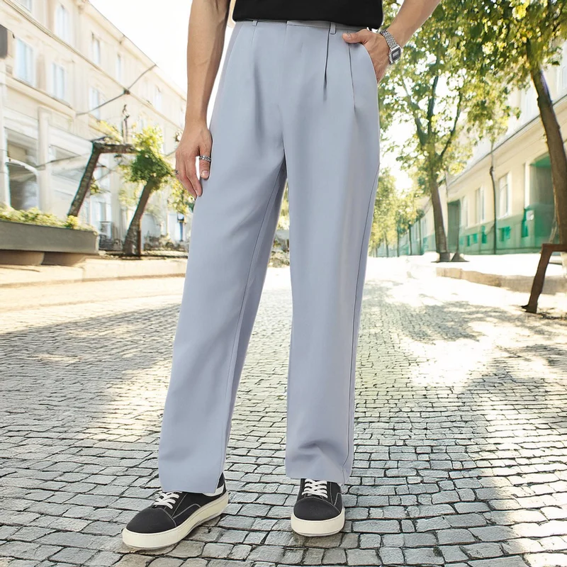 Urbano Fashion Men's Light Blue Loose Baggy Fit Solid Korean Pants Stretchable